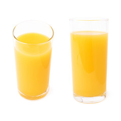 Tall glass with the orange juice isolated over the white background, set of different foreshortenings