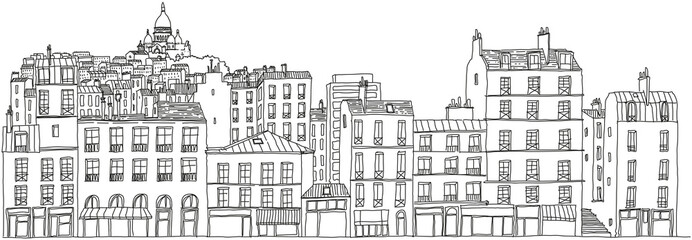 Facades d'immeubles parisiens avec Montmartre-Sacré Coeur - 108332958
