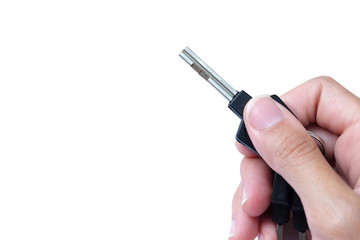 black key held by hand (isolated and have clipping path)