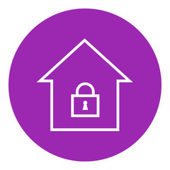 House with closed lock line icon.