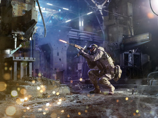 Spesial forces soldier attacks the enemy 