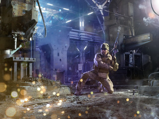 Spesial forces soldier attacks the enemy 
