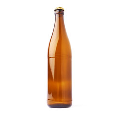 Empty beer glass bottle isolated over white background