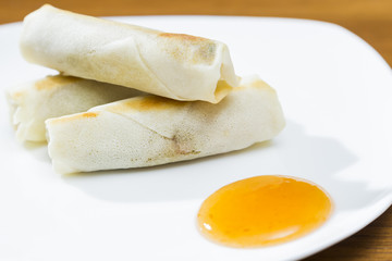 Spring Rolls and Dipping Sauce Plate
