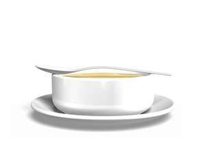 3D Soup bowl with tray and spoon