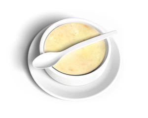 3D Soup bowl with tray and spoon