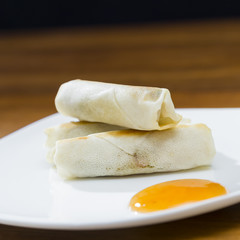 Spring Rolls and Dipping Sauce Plate