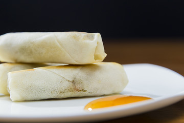 Spring Rolls and Dipping Sauce Plate