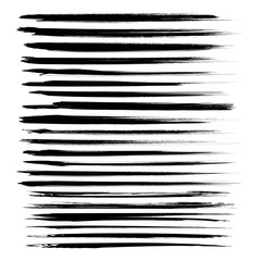 Abstract long black ink strokes set isolated on a white backgrou