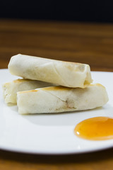 Spring Rolls and Dipping Sauce Plate