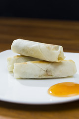 Spring Rolls and Dipping Sauce Plate