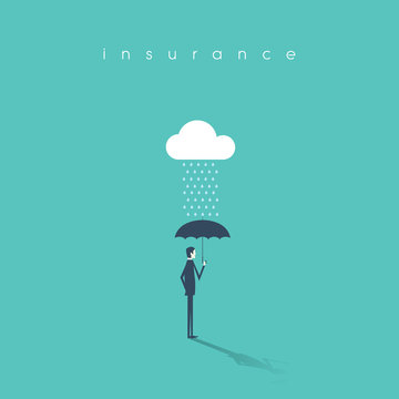 Insurance concept with businessman holding umbrella as protection. Risk investment or management abstract background.
