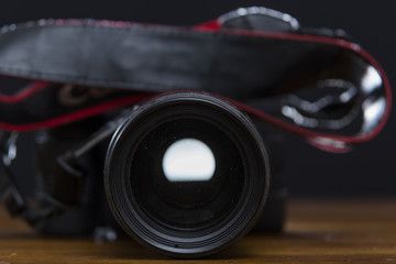 Closeup view of professional camera