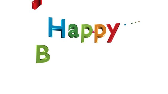 Bunte 3D-Schrift HAPPY BIRTHDAY vor weißem Hintergrund – Film, Video, Animation