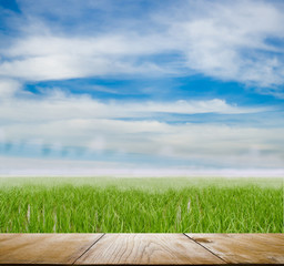 Sky and cornfield nature with table top can put or montage your products for display.