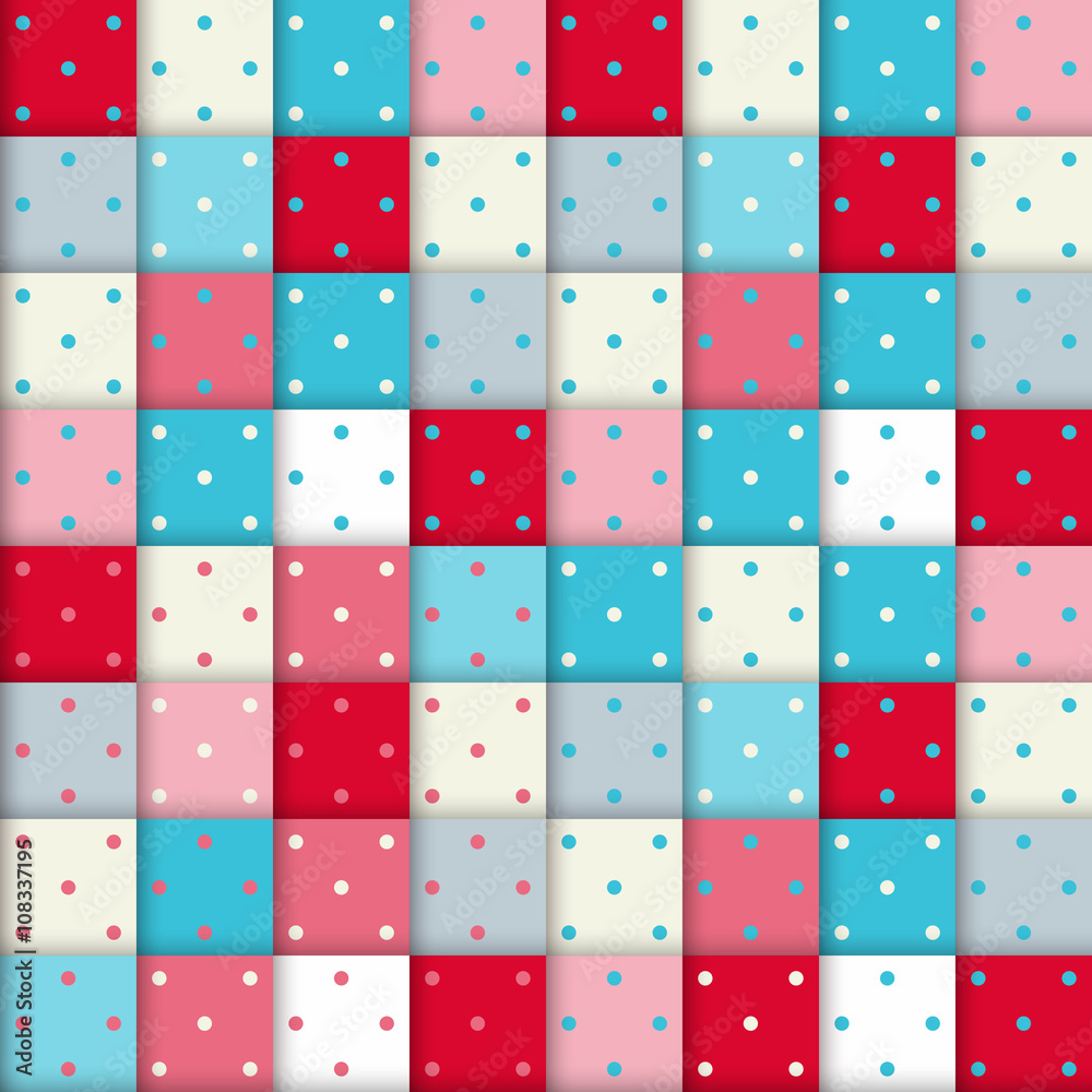 Wall mural Country quilt pattern with squares and dots, patchwork style