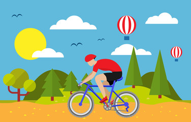 Cyclist on road, hill and sky. Le Tour de France outdoor landsсape