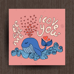 Greetings card with cute animals - whale and lettering