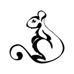 Vector cartoon hand-drawn silhouette of a cute mouse in tatoo style.