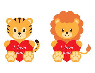 tiger and lion with heart