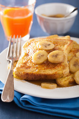 french toasts with caramelized banana for breakfast