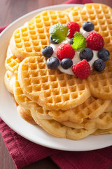 waffles with creme fraiche and berries for breakfast