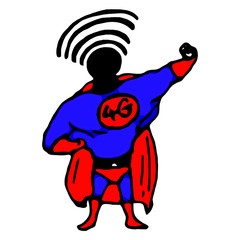 illustration vector hand draw doodles of superhero with 4G on his chest