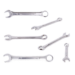Set of wrench metal instrument isolated over white background