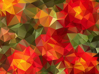 Abstract polygonal floral background in red, green, orange, yellow  colors. Best suited for poster, cover, banner, templates, brochure. Modern design.