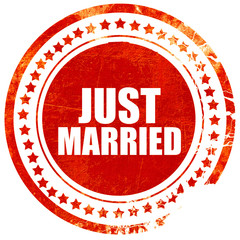 just married, grunge red rubber stamp with rough lines and edges