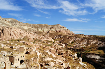 Fototapeta premium Bizarre forms of relief of Turkish Cappadocia. Goreme national p