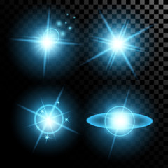 Creative concept Vector set of glow light effect stars bursts with sparkles isolated on black background.