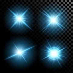 Fototapeta premium Creative concept Vector set of glow light effect stars bursts with sparkles isolated on black background.