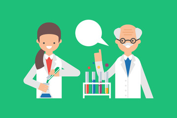 Vector illustration of student and professor working in a labora