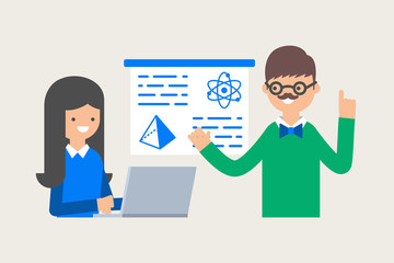 Vector illustration of teacher teaching student in a classroom