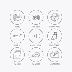 Accumulator, brakes and steering wheel icons.