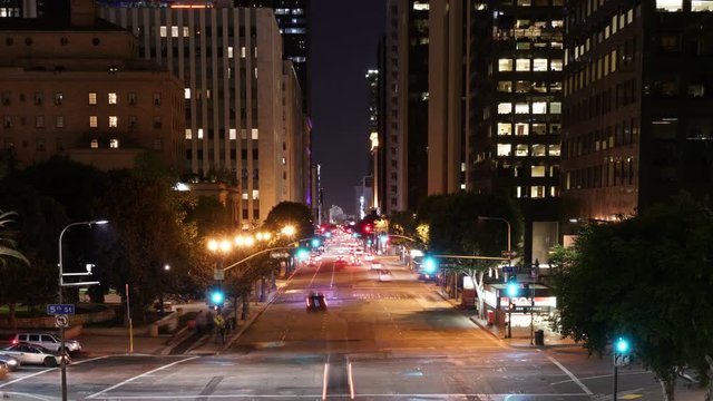 Night Cityscape Time Lapse 49 Traffic in LA Downtown Tilt Up