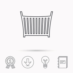 Baby crib bed icon. Cradle or cot sign.