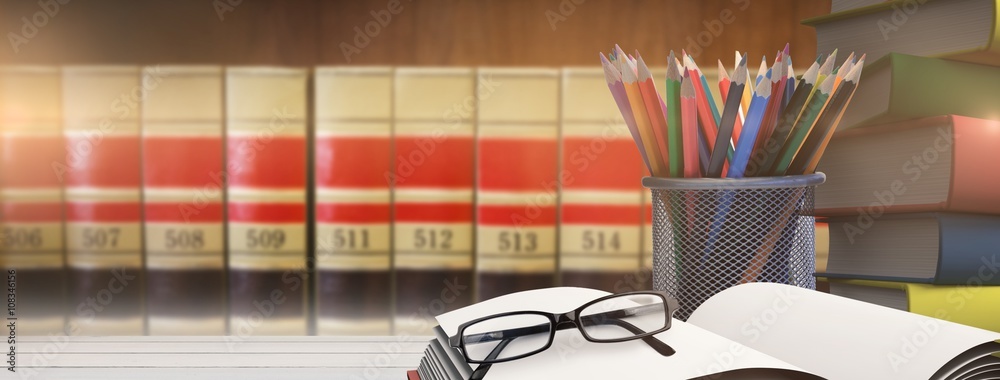 Poster Composite image of school supplies on desk