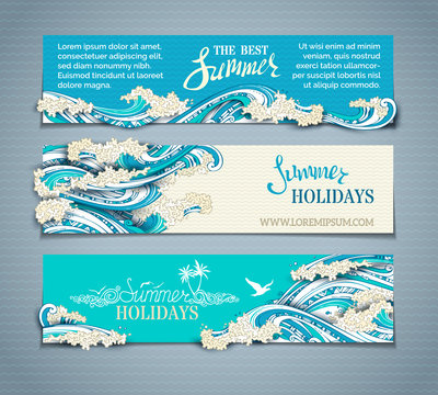 Vector set of sea/ocean horizontal banners.