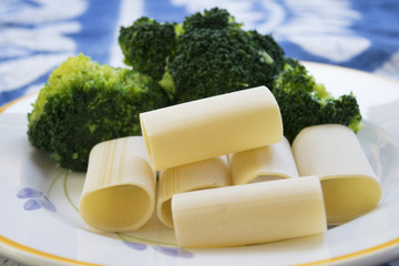 raw paccheri of gragnano and fresh broccoli