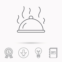 Restaurant cloche icon. Hot food sign.