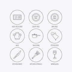 Saucepan, potholder and wineglass icons.