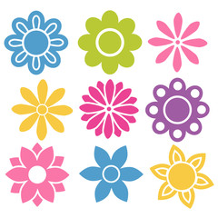Set of colorful isolated vector flowers icons