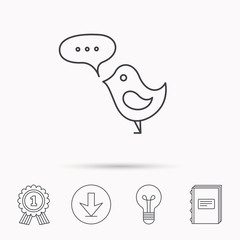 Bird with speech bubble icon. Short messages.