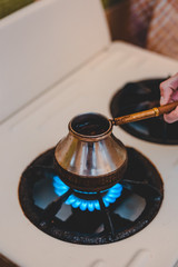 Coffee brewed on the stove
