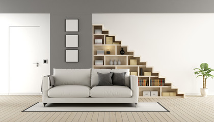 Contemporary living room with staircase