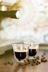 Espresso coffee machine in the background