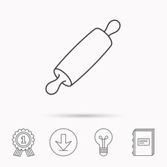 Rolling pin icon. Kitchen baker roller sign.