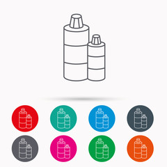 Shampoo bottles icon. Liquid soap sign.